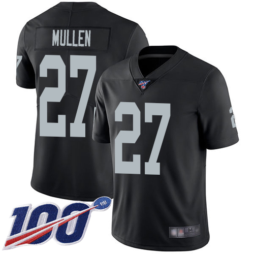 Men Oakland Raiders Limited Black Trayvon Mullen Home Jersey NFL Football #27 100th Season Vapor Jersey->nfl t-shirts->Sports Accessory